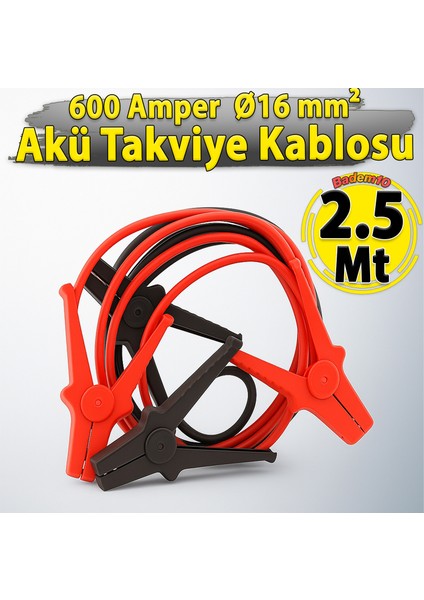 2.5 Metre 600A Akü Takviye Kablosu Kalın Kesitli Bakır Araç Araba Oto Otomobil Kamyon Uyumlu Şarj