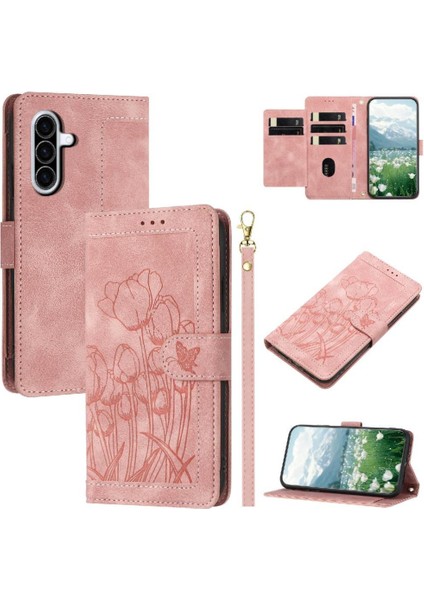 Samsung Galaxy A26 Bilek Kayışı Lale Kabartmalı Flip Case Cüzdan Kılıf (Yurt Dışından)