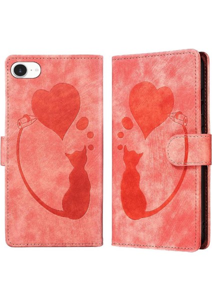 IPhone 16E Kart Cep Kabartmalı Sevimli Kedi Tutucu Kapak Flip Case (Yurt Dışından)