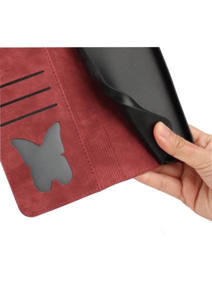 IPhone 16E Tutucu Kapak Flip Case Kabartmalı Kelebek Kedi Kart Cebi (Yurt Dışından)
