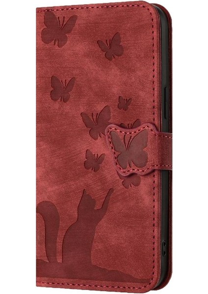IPhone 16E Tutucu Kapak Flip Case Kabartmalı Kelebek Kedi Kart Cebi (Yurt Dışından)