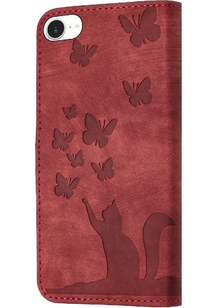 IPhone 16E Tutucu Kapak Flip Case Kabartmalı Kelebek Kedi Kart Cebi (Yurt Dışından)