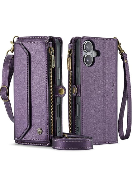 IPhone 16 Plus Vaka Cüzdan Fermuar Faturaları Yuvası Kartı Crossbody Flip Case (Yurt Dışından) fırsatları