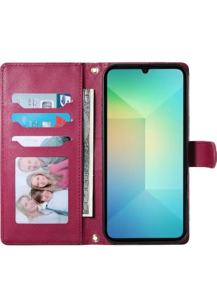 Samsung Galaxy A06 Çift Sapanlar Darbeye Deri Kılıf Flip Case (Yurt Dışından)