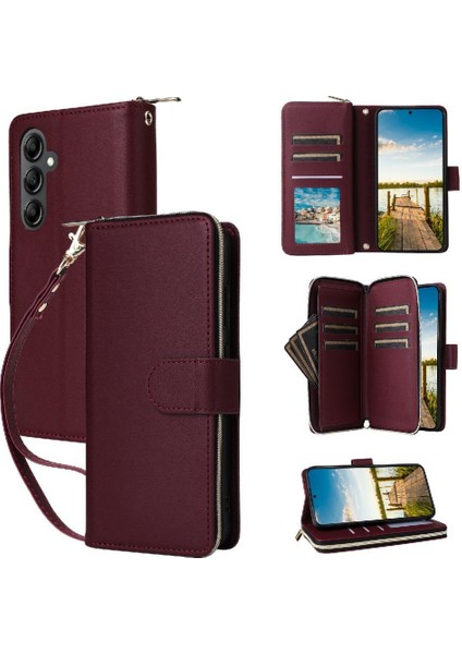 Samsung Galaxy A26 Crossbody ve Bilek Kayışı Pu Deri 9 Cüzdan Kılıf (Yurt Dışından)