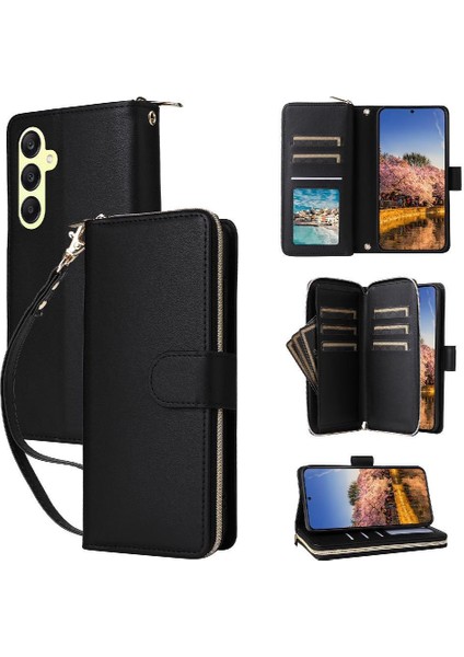 Samsung Galaxy A25 9 Kart Tutucu Crossbody ve Bilek Kayışı Cüzdan Kılıf (Yurt Dışından)