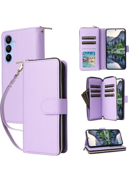 Samsung Galaxy A15 Crossbody ve Bilek Kayışı Fermuarlı Cebi Cüzdan Kılıf (Yurt Dışından)