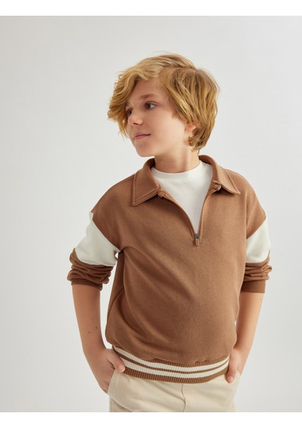 Yeni Sezon Uzun Kollu Yarım Fermuarlı Oversize Polo Yaka Sweatshirt fiyatları