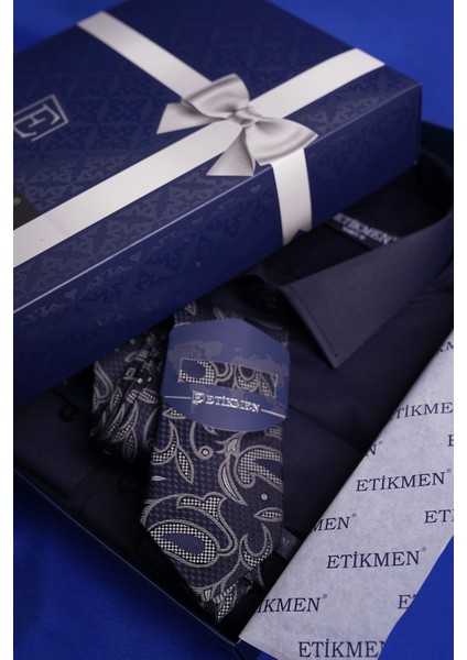 Lacivert Saten & Lacivert Şal Desen Hediye Kutulu Gömlek Kravat Seti fırsatları