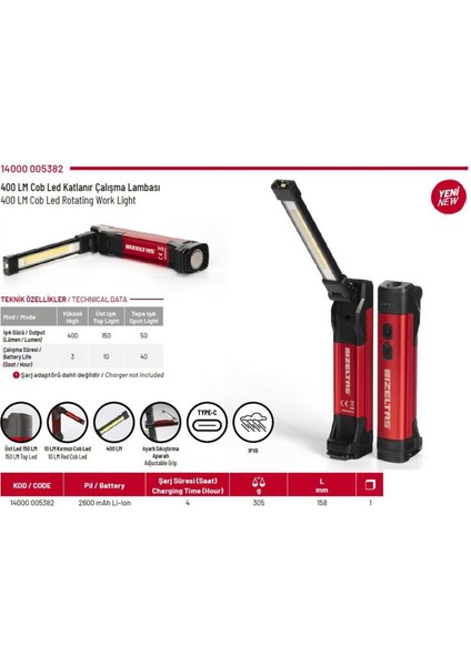 Izeltaş 14000005382 400 Lümen Cob LED Katlanır Çalışma Lambası fiyatları