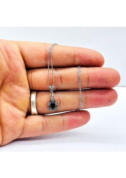 Damla Model Oltu Taşı İşçilikli 925 Ayar Gümüş Kolye fiyatları