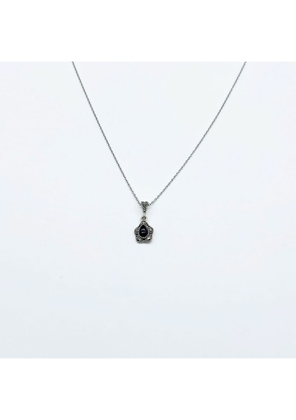 Damla Model Oltu Taşı İşçilikli 925 Ayar Gümüş Kolye modelleri