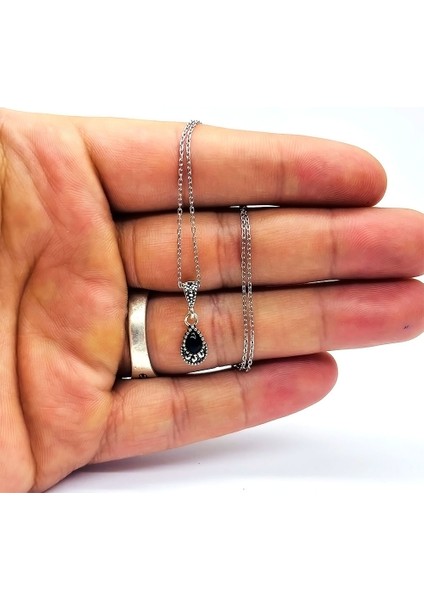 Zirkon Oltu Taşı İşçilikli 925 Ayar Gümüş Kolye fiyatları