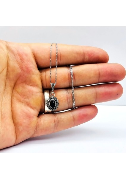 Zirkon Oltu Taşı İşçilikli 925 Ayar Gümüş Kolye fiyatları