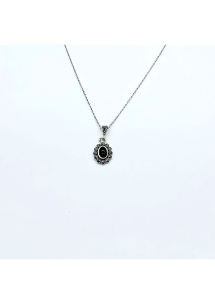 Zirkon Oltu Taşı İşçilikli 925 Ayar Gümüş Kolye modelleri