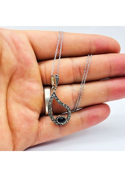 Oltu Taşı Tasarım İşçilikli 925 Ayar Gümüş Kolye fiyatları