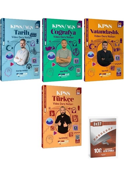 Yediiklim 2026 Kpss Türkçe + Tarih + Coğrafya + Vatandaşlık Atölye Video Ders Notları 4 Lü Set+Anla Kazan Paragraf