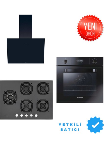 Eminçelik 2250 Sbw BG70 5 Gözlü Siyah Ankastre Ocak + Hoover 3051B + HDG6C1GBTK Ankastre Set