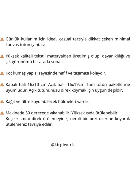 Kot Etnik Tütün Çantası Minimal Tasarım 16 x 19 cm Dayanıklı ve Şık