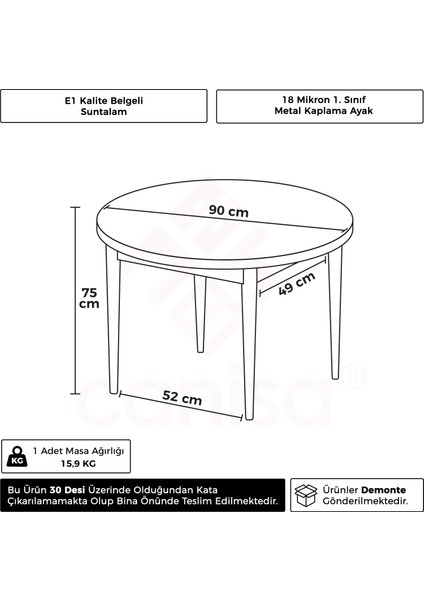Osle Serisi 90 x 90 Sabit Yuvarlak Mutfak Masası