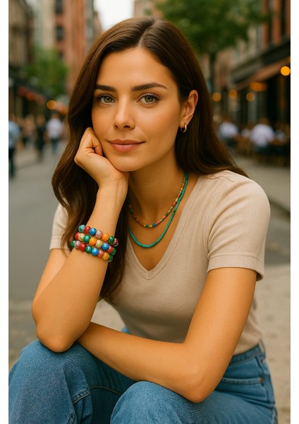 El Yapımı Doğal Doku Renkli 3’lü Bileklik Seti