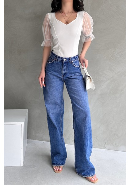 Prenses Kol Tül Detaylı Crep Bluz fırsatları