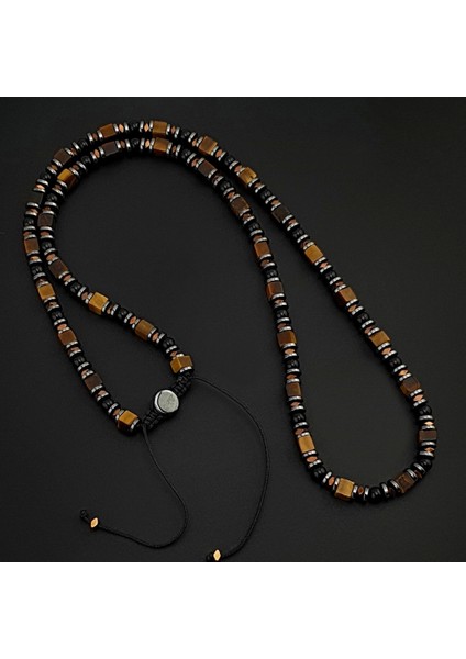 Doğal Taş Kolye, Küp Kaplan Gözü, Akik Taşı ve Hematit Taşı Kolye & Bileklik Set fiyatları