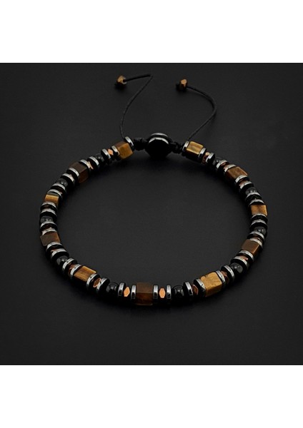 Doğal Taş Kolye, Küp Kaplan Gözü, Akik Taşı ve Hematit Taşı Kolye & Bileklik Set modelleri