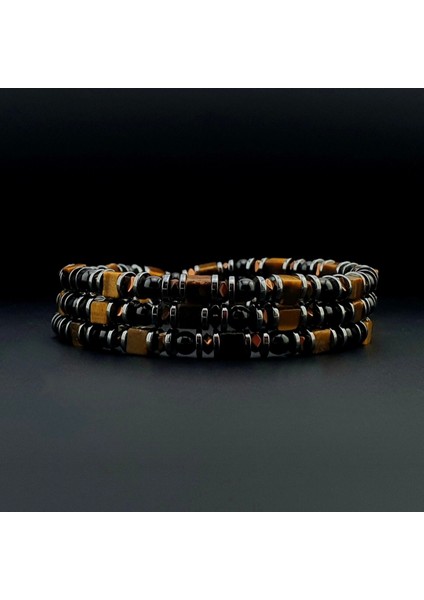 Doğal Taş Kolye, Küp Kaplan Gözü, Akik Taşı ve Hematit Taşı Kolye & Bileklik Set fırsatları