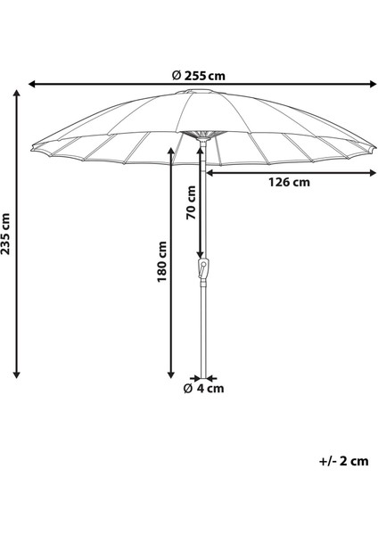 Baıa 255 cm Yuvarlak Bahçe Şemsiyesi, Açılı Ayarlanabilir, Upf 30+, Alüminyum Gövde