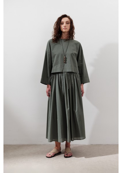 Pamuklu Crop Uzun Kol Bluz Çam Yeşili fırsatları