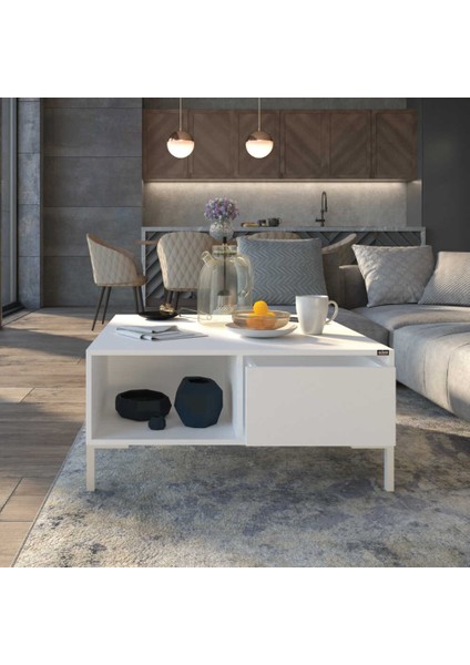 Kare Orta Sehpa - Diamond Beyaz