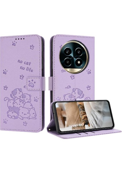 Realme 13 Pro Artı Deri Cüzdan Pu Deri Sevimli Kedi Kartı Flip Case (Yurt Dışından)