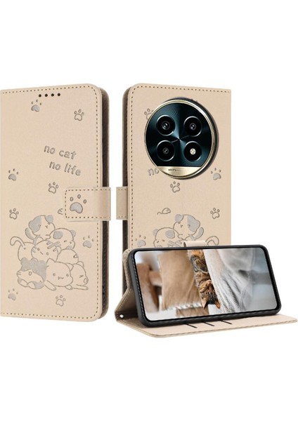 Realme 13 Pro Artı Deri Cüzdan Pu Deri Sevimli Kedi Kartı Flip Case (Yurt Dışından)