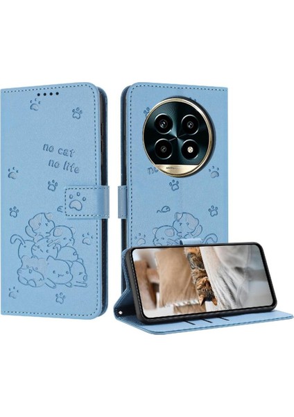 Realme 13 Pro Artı Deri Cüzdan Pu Deri Sevimli Kedi Kartı Flip Case (Yurt Dışından)