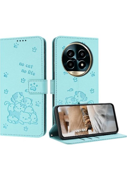 Realme 13 Pro Artı Deri Cüzdan Pu Deri Sevimli Kedi Kartı Flip Case (Yurt Dışından)