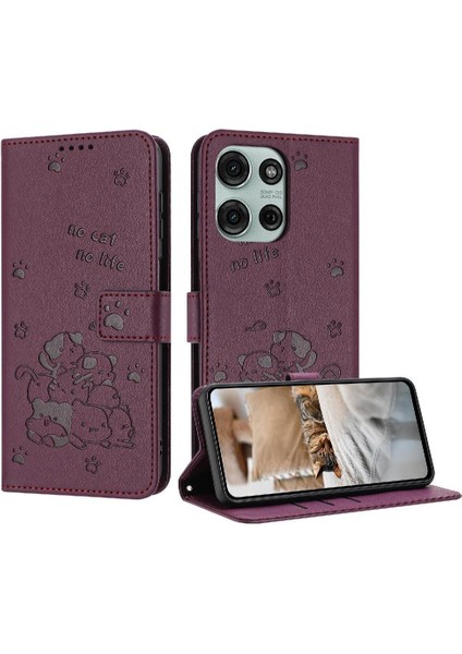 Motorola Moto G75 Deri Cüzdan Kart Tutucu Kickstand Pu Flip Case (Yurt Dışından)
