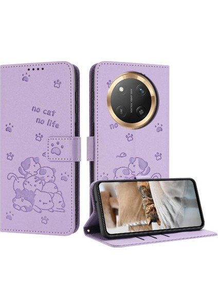 X60 Pro 5g Flip Case Kart Tutucu Kickstand Sevimli Kedi Pu Deri (Yurt Dışından)
