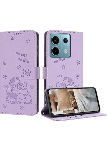 Xiaomi Poco X6 5g Flip Case Deri Cüzdan Sevimli Kedi Kart Tutucu Pu (Yurt Dışından)