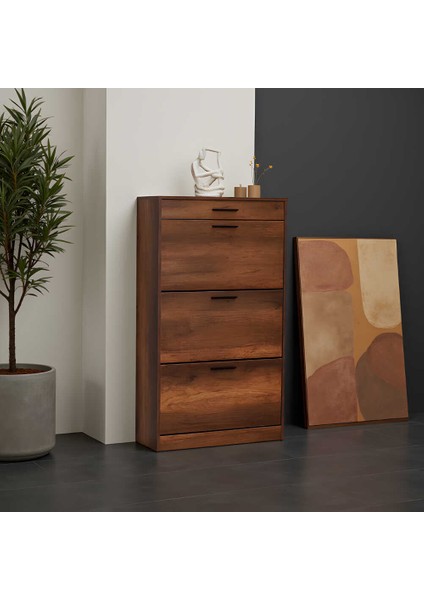 Adore Flat Düşer Kapaklı Çekmeceli Ayakkabılık-Oslo Ceviz