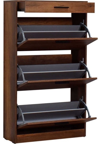 Adore Flat Düşer Kapaklı Çekmeceli Ayakkabılık-Oslo Ceviz