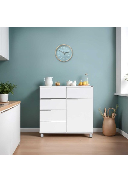 Diamond 5 Çekmeceli Tek Kapaklı Dolap - Lake Beyaz