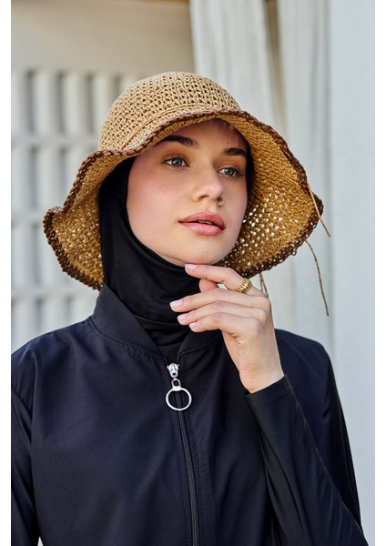 Çiçek Detaylı El Örgü Hasır Şapka Rş-84 Camel fiyatları