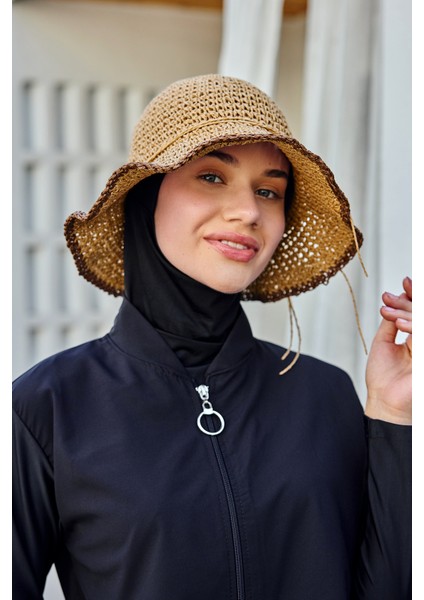Çiçek Detaylı El Örgü Hasır Şapka Rş-84 Camel fırsatları