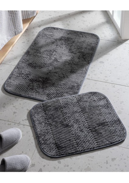 Eze Antrasit Banyo Paspası 2 Adet 60x100 cm ve 50x60 cm Yumuşak Konfor