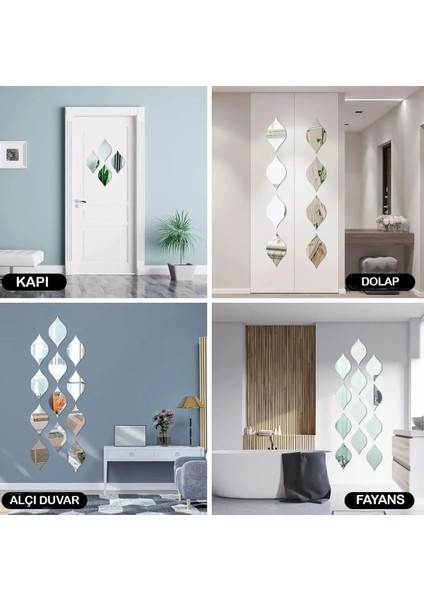 Dekoratif Su Yolu Aynalı Gümüş Pleksi (12X7 Cm) 12 Adet modelleri