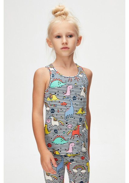 Rainbow Unicorn Kız Çocuk Desenli Kolsuz Tişört