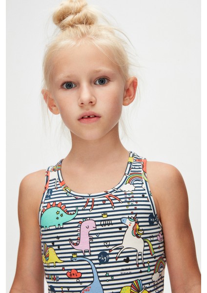 Rainbow Unicorn Kız Çocuk Desenli Kolsuz Tişört