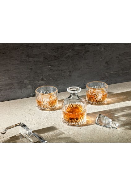 Aron 3 Parça Cam Viski Karaf Seti - Kapaklı