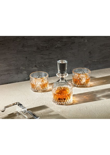 Aron 3 Parça Cam Viski Karaf Seti - Kapaklı